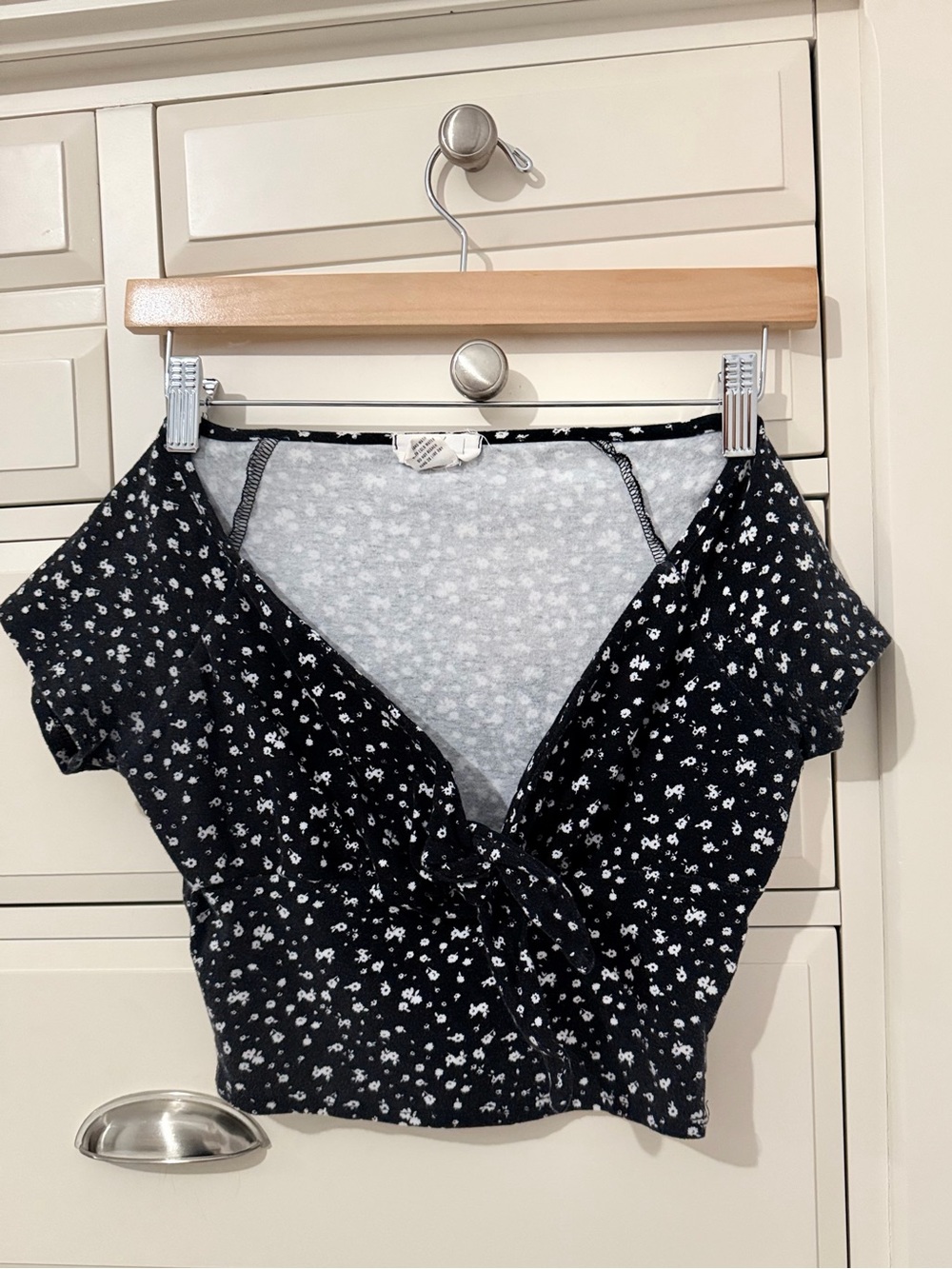 Black Floral Tie-Front Women's Top